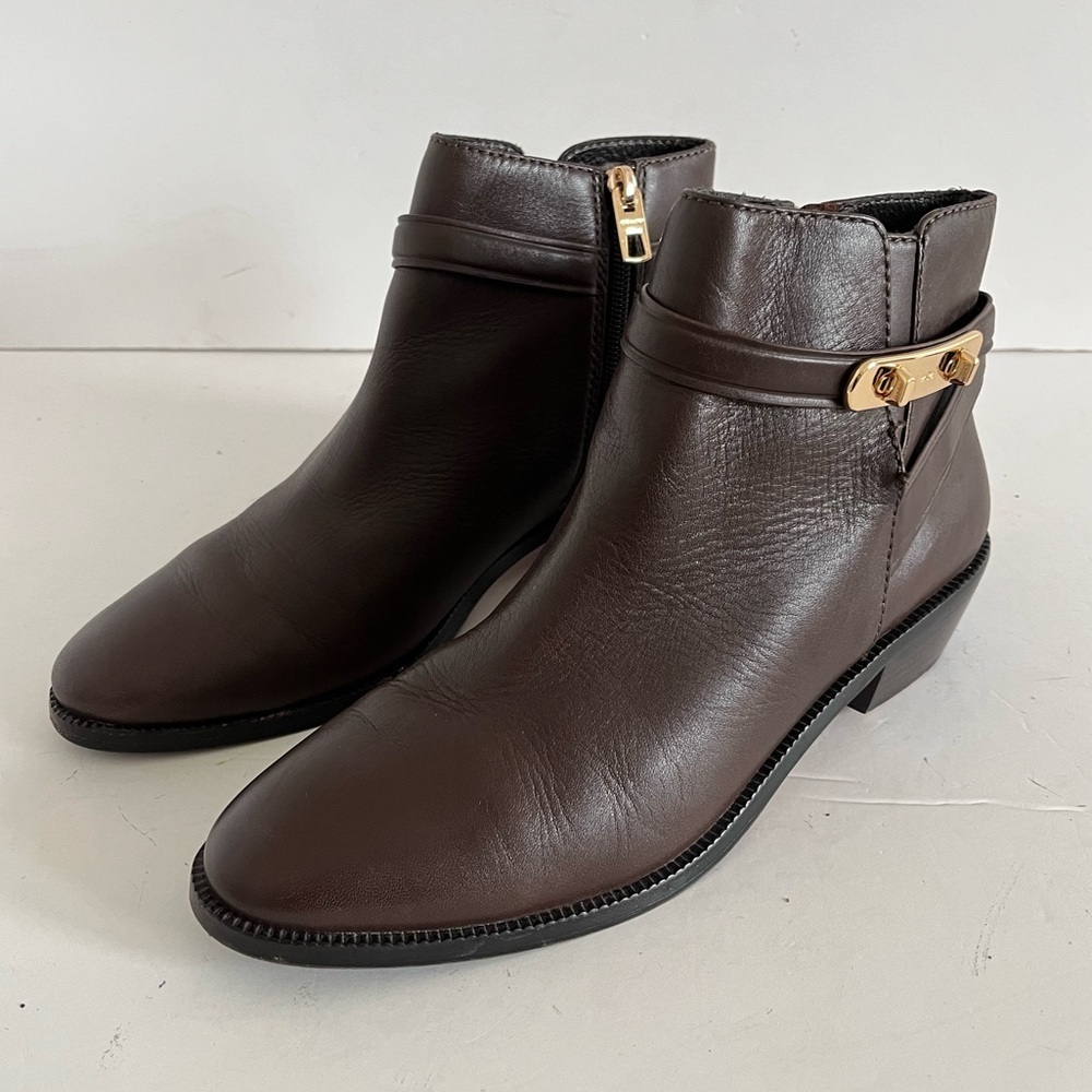 COACH Coleen Booties Moto Leather Gold Logo Ankle Boots Size 8B
